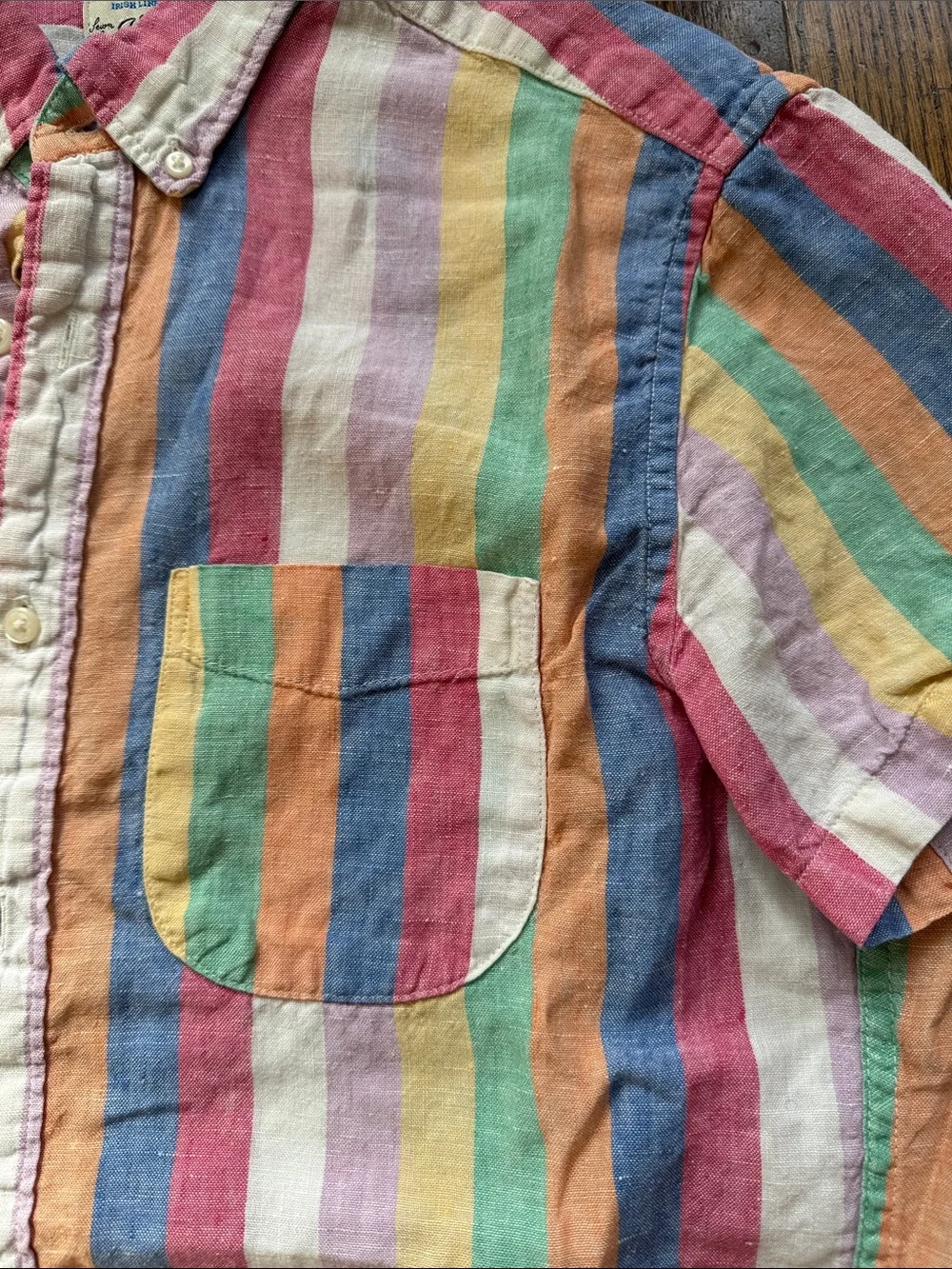 J. Crew Pastel Multicolor Vertical Stripe Short-Sleeve Button-Down